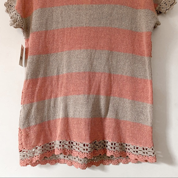NWT Free People Pink & Grey Striped Crochet Silk Blend Swimsuit Coverup Dress - Picture 7 of 11